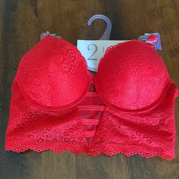 Red Black Floral Lace Bra Set - Picture 6 of 12